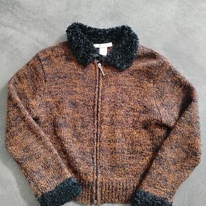 Brown and Black Textured Zip-Up Jacket